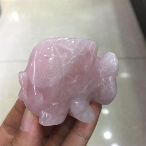 Hot sale! cute natural rose quartz stone engraving fish figurine Reiki healing crystal pet as gifts for kids wholesale