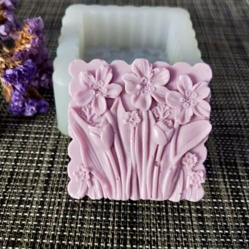 HC0128 PRZY Square Soap Flower Cluster Soap Molds Gypsum Chocolate Candle Candy Mold Clay Resin Moulds Silicone Eco-friendly