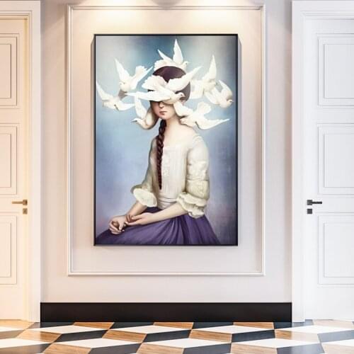 Modern Peace Dove Sky Holy Face Painting Canvas Art Posters and Prints Cuadros Wall Art Pictures for Living Room Home Decoration