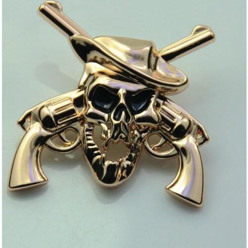 KB402) 10pc 1-1/2" Western Skull Crossed Pistols Concho Leathercraft Gold