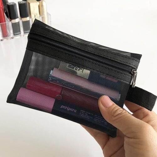 Korean Fashion Mesh Cosmetic Bag Small Lipstick Makeup Bag Kosmetyczka Necessarie Feminina Zipper Toiletry Bag Organizer Bolsas