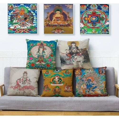 Colorful Religious Buddha Statue Print Cushion Covers 45*45cm Square Pillow Cover Linen Pillows Cases Sofa Home Decor Pillowcase