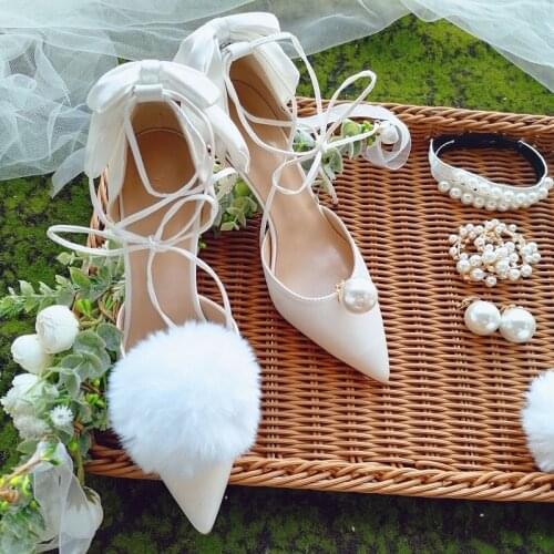 Summer new style bowknot pearl satin bridal white tie wedding shoes banquet dress all-match stiletto high-heeled womens sandals