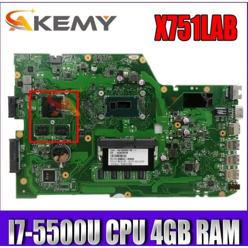 X751LAB MAIN_BD._4G/I7-5500U Mainboard REV 2.5 For ASUS X751L X751LAB R752L R752LD R752LN X751LD X751LJ DDR3 Laptop motherboard