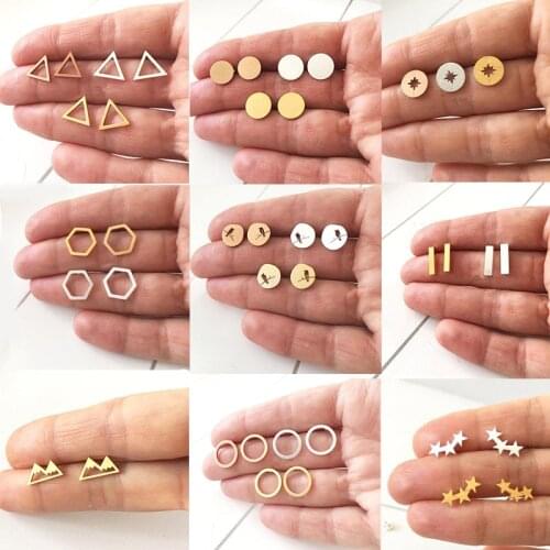 Minimalism Geometry Earings Fashion Jewelry Stainless Steel Rose Gold Round Triangle Stud Earrings Best Friend Gifts Bijoux BFF