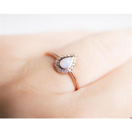 Simple 2pcs/set Trendy Rose Gold Color Geometric Water Drop Rings Set for Women Pear-shaped Opal Jewelry Friends Accessories