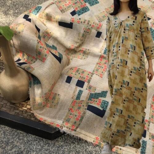 Natural pure ramie fabric Beautiful print patchwork High-end dresses, gowns, clothes, thin summer styles tissus