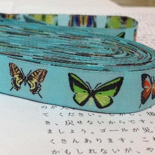 New 2014 lace 5/8' 16mm 10yard/set 100% polyester computer jacquard ribbon Blue butterfly lace