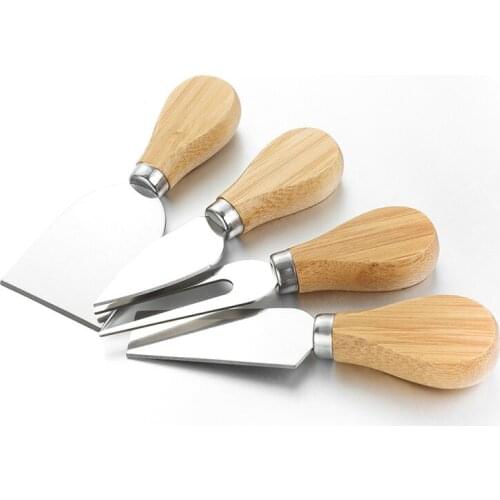 Factory wholesale pizza cake baking cheese butter cheese set kitchen tools four sets of stainless steel wood handle cheese knife