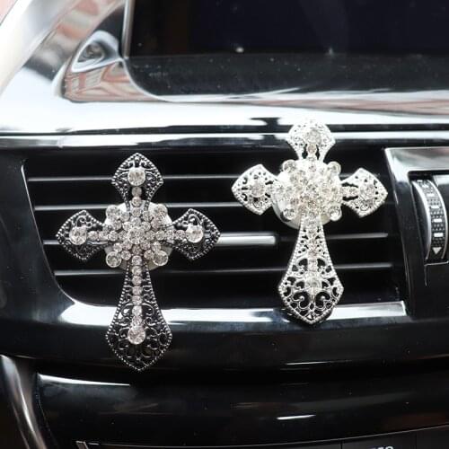 Car Accessories Interior Car Air Freshener Diamond Cross Jesus Christian Vent Clip Aroma Car Smell Flavoring In Auto Decoration
