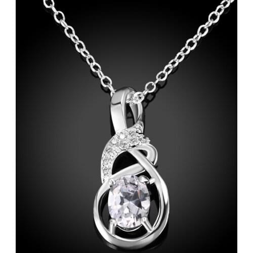 ROLILASON Water Drop Design Cubic Zirconia White Crystal Classic silver color Necklace Pendants Jewelry LNS665