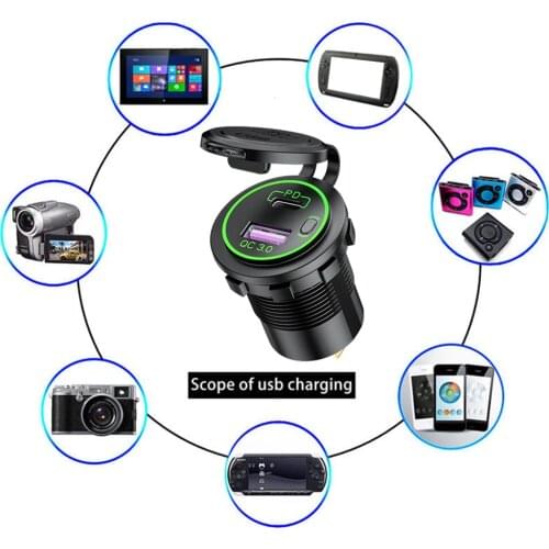 Dual USB Charger Socket with Switch QC 3.0 PD USB Outlet Fast Charging Power Adapter Kit for Car Boat Motorcycle ATV Truck SUV