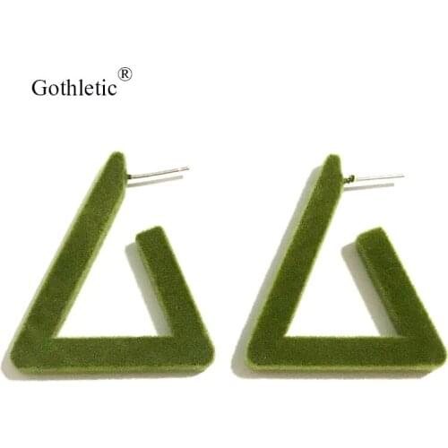Gothletic 30X35mm Green Velvet Hoop Earring Small Flocking Triangle Earrings for Women Fashion Autumn Winter Jewelry 2.5g