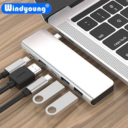 5 in 1 USB 3.1 Type C HUB to 4K HDMI Thunderbolt 3 PD USB C Hub with 2 Port USB 3.0 Dock Splitter for MacBook Pro/Air 2018 -2020