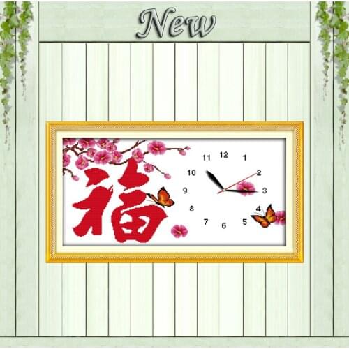 Plum flowers blessing clock painting counted print on canvas DMC 14CT 11CT chinese Cross Stitch Needlework Sets Embroidery kits