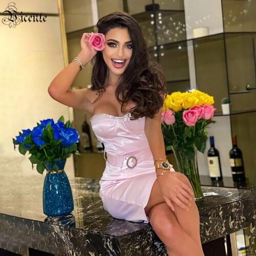 VC All Free Shipping Trendy Beads Embellished Sexy Strapless Sashes Desgin Celebrity Party Club Satin Dress