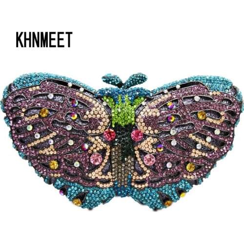 Handcraft diamond evening bag Gold Luxury Clutch bag butterfly party purse women crystal wedding bag day clutches Handbags SC050