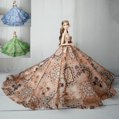 Gorgeous Blue Green Brown Lace Gown Dress / Satin Embroider Wedding Party Outfit Clothes For 1/6 Barbie Xinyi Kurhn FR Doll Xmas