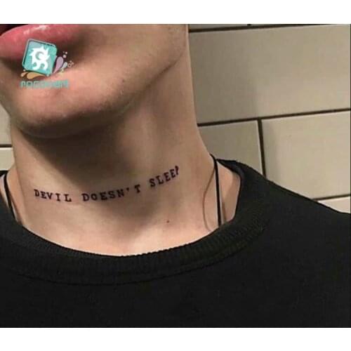 Waterproof Temporary Tattoo Sticker Black Devil Doesn't Sleep English Letters Flash Tattoo Fake Tatto Neck Wrist For Women Men