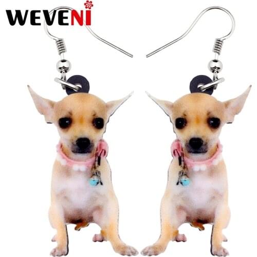 WEVENI Acrylic Cute Sitting Collar Chihuahua Dog Earrings Cute Long Dangle Drop Women Girl Bijoux Trendy Anime Jewelry 2018 Gift
