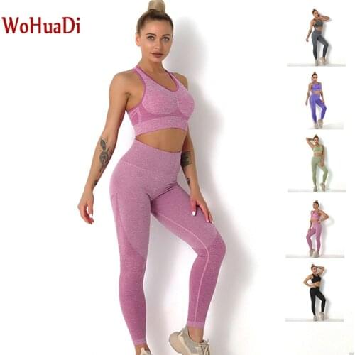 WOHUADI Seamless Sportswear Gym Yoga Knitted sexy sports Tank Top Set Women High Waist Leggings Fitness Wear Girl Home Workout
