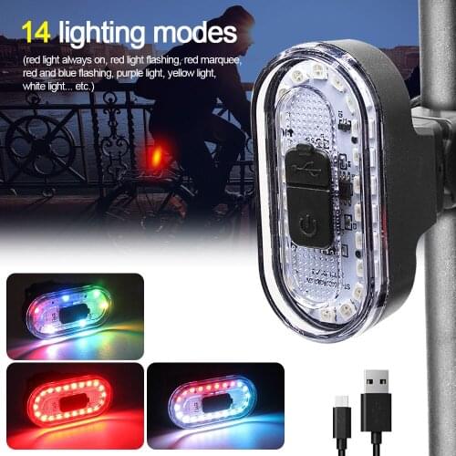 USB Rechargeable Bicycle Taillight 14 Modes Cycling Rear Lamp Waterproof Riding Safety Warning Light