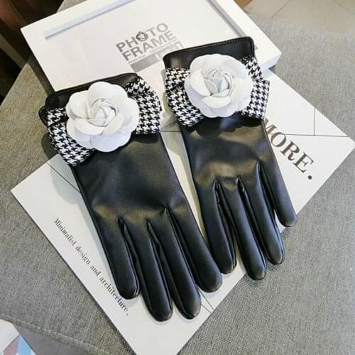 New Korean gloves wool bow flower black warm women spring winter gloves thick mittens