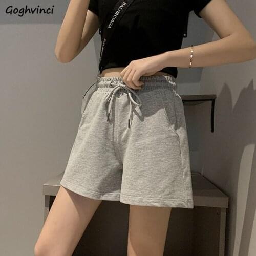 Women Shorts High Waist Leisure Soft All-match Simple Drawstring Students Wide Leg Trousers Korean Style Pockets Fashion Summer
