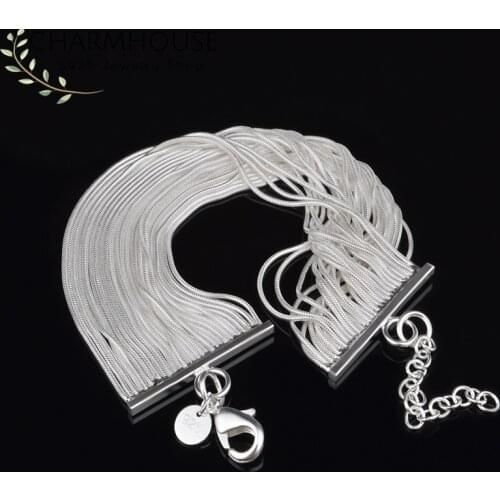 Charmhouse 925 Silver Bracelet For Women Multi Lines Chain Bracelets & Bangles Wristband Pulseira Bridal Jewelry Accessories