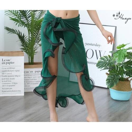 Belly Dance Costume For Women Belly Dancing Skirt Wrap Hip Scarf With Ruffles Side Slit Dark Green Korea Design