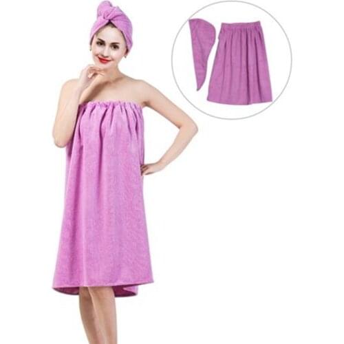 Women Soft Spa Bath Shower Body Wrap Set Towel Bathrobe With Fast Drying Bowknot Wearable Hair Drying Cap
