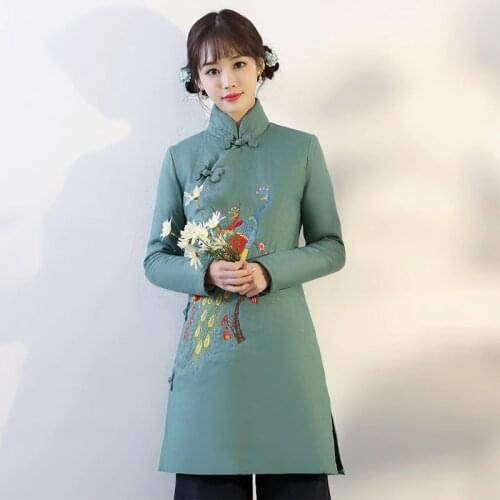 Ethnic Winter Coat 2018 Women Parka Chinese Style Padded Jacket Patchwork Autumn Overcoat Chinese winter coats AA4201