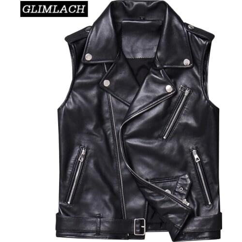 Women Real Leather Sleeveless Jacket Vest Motorcycle Genuine Sheep Leather Waistcoat Slim Lapel Lambskin Short Coat Streetwear