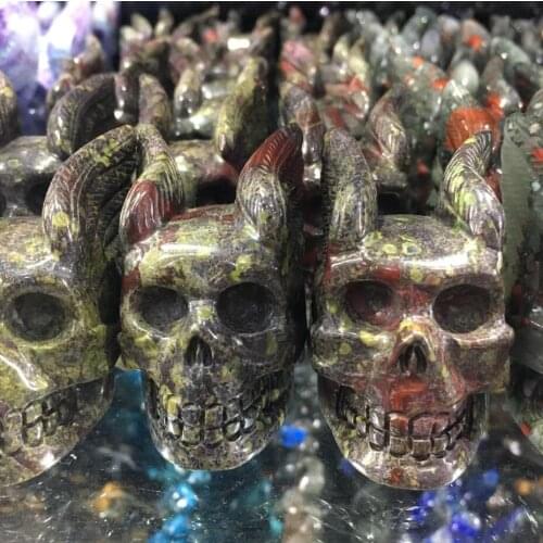 1pcs Natural Dragon Blood Stone Crystal Skulls Decorated Wing Skull Collection