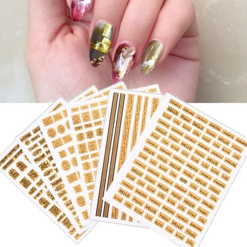 1 Pcs Retro Bronzing English Letter Nail Art Self-Adhesive Sticker Accessories Gold Decoration Slider Decals for Nails Designer