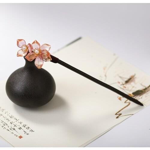 1pcs Crystal Flower Hairpin Attractive Retro Step Shake Handmade Wood National Style Hanfu Girls Daily Hair Accessories