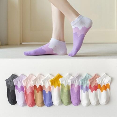 10 Pair Short Cotton Socks Women Breathable Comfortable Ankle Socks Set Korean Style Fashion Street Brand Designer Socken Femme