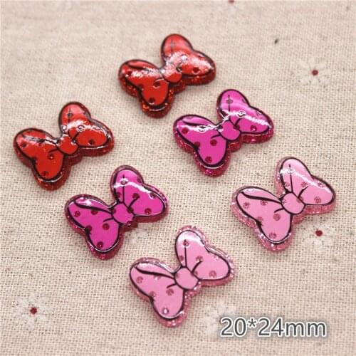 10pcs Kawaii Resin Glitter Red/Pink/Hot Pink Bow Flatback Cabochon DIY Hair Bow Center Scrapbooking Craft,20*24mm