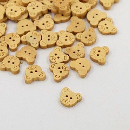 400pcs Mini Wood Button - Teddie Bear - 2 Holes,Natural Wood Buttons Beads Bear Button,Wood Bears 13mm