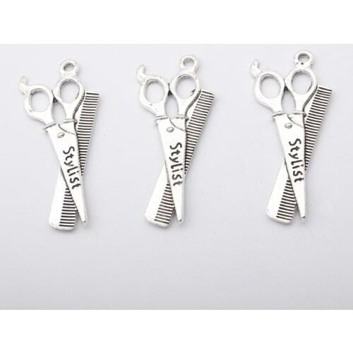 5pcs Barber Scissor Comb Stylist Pendants Round Cross Chain Short Long Hairdresser Mens Womens Silver Color Necklace Jewelry