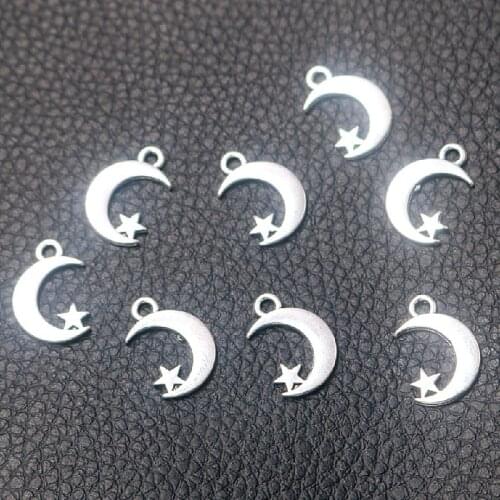 50pcs Silver Plated Cute Mini Moon & Star Charm Earrings Bracelet Pendant DIY Metal Jewelry Handicraft Making 17*11mm A2260