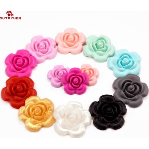 Sutoyuen 50pcs Silicone Rose Flower Pendant BPA Free Teether Beads DIY Handmade Newborn Baby Necklace Dummy Chewing Toy Gift