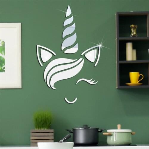 3D Unicorn Acrylic Mirror Wall Sticker For Kids Room Home Decor Living Room Bedroom Unicorn Mirrored Decorative Sticker Muraux