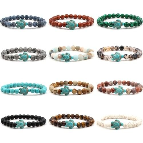 Summer Style Sea Turtle Beads Bracelets For Women Men Classic Natural Stone Elastic Friendship Bracelet Beach Jewelry