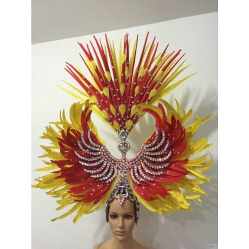 St. Patricks Day Samba dance carnival National Day costumes headpieces with diamond feather headdress