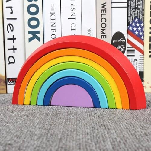 Montessori Wooden Rainbow Stacking Educational Toys for Kids Creative Rainbow Building Blocks Shapes Sorting Preschool Gift