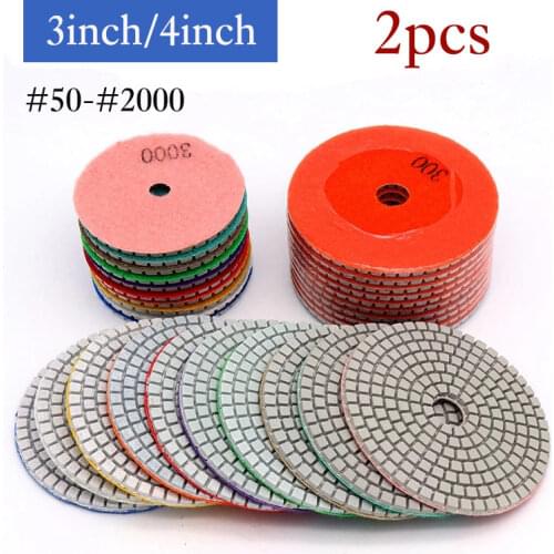 2pcs 3"/4" Wet/Dry Diamond polishing pad Flexible Grinding Discs For Granite Marble Stone Concrete Floor polish
