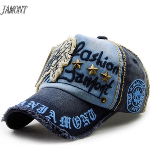 JAMONT Washed Denim Cotton Baseball Caps For Men Women Embroidery Letter Snapback Hat Fashion Hip Hop Vintage Outdoor Sports Cap