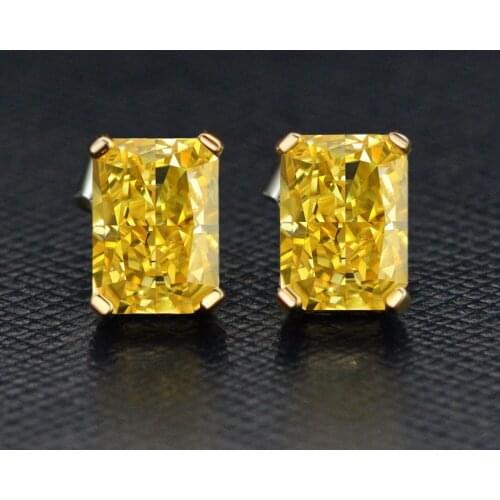Elegant Lady Jewelry 5x7MM Ice Cut Citrine Stud Earrings for Women 925 Sterling Silver Wedding Earring