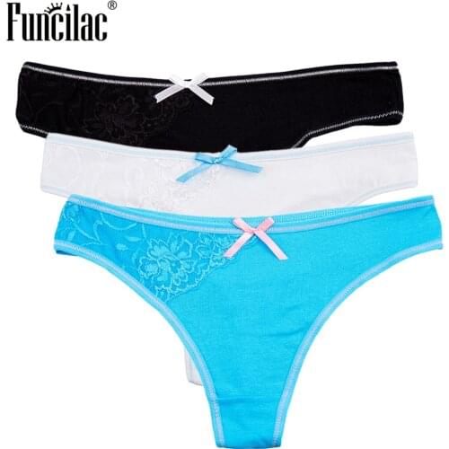 FUNCILAC Sexy string Lace Thongs Ladies Briefs women Culotte sexy Cotton Panties sexy Womens underwear lingerie culottes 3pcs